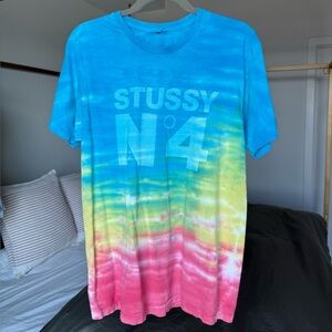 Stussy Tie-Dye No 4 T Shirt Womens L Mens M Blue Yellow Pink 90s Y2K Streetwear